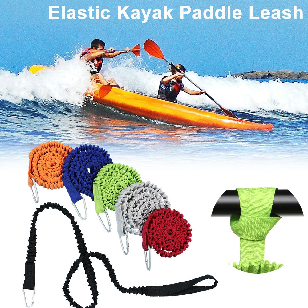 Fishing Kayak Paddle Leash - สายจูงเบ็ดตกปลาพายเรือคายัคพายเรือแคนูยืดหยุ่นปรับได้อุปกรณ์เสริมสำหรับเรือพายคาราบิเนอร์เพื่อความปลอดภัย