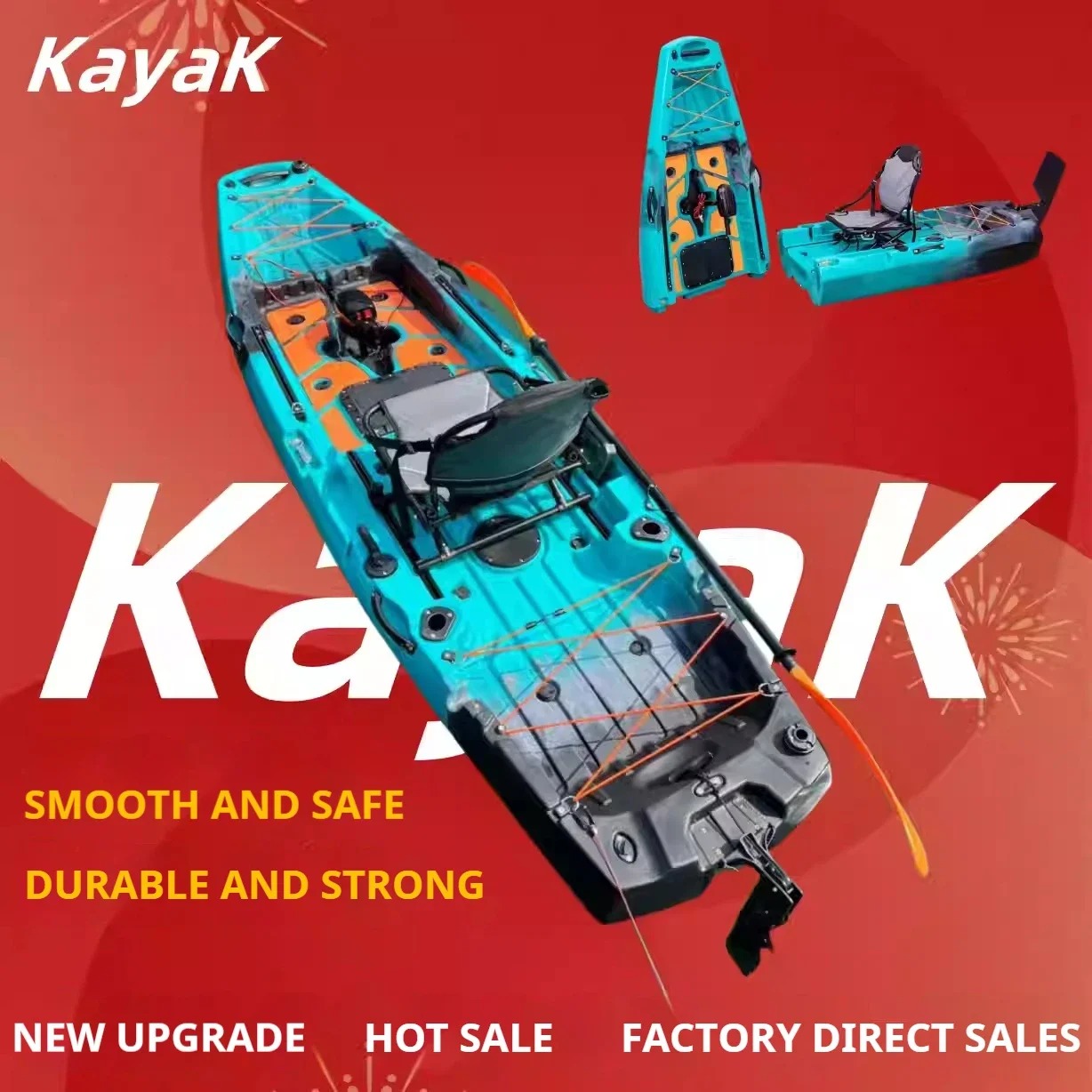 Fishing Kayak Pedal Drive - เรือคายัคแบบโมดูลาร์ LLDPE พร้อมระบบขับเคลื่อนด้วยเท้าและไฟฟ้า เรือตกปลาพร้อมเบาะปรับได้ เรือแบบเปลือกแข็งพกพาได้ ผลิตด้วยวิธี