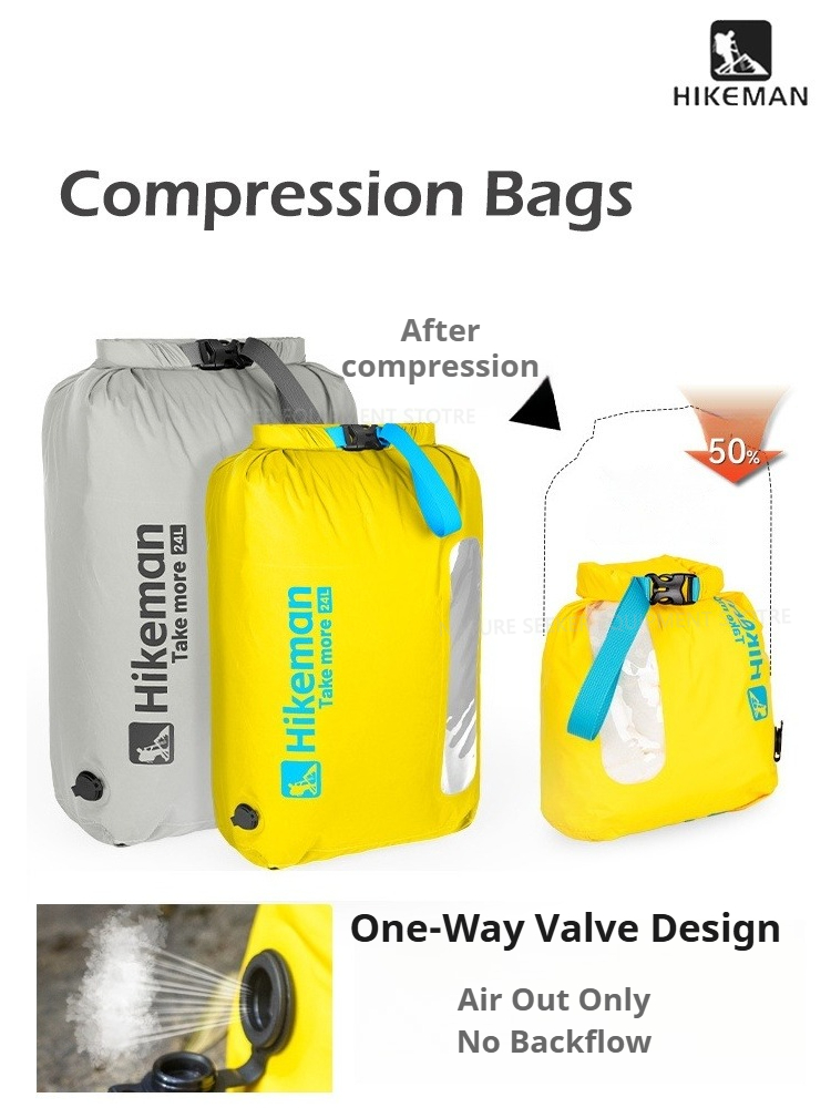 Fishing Kayak Storage Bag - ถุงสูญญากาศ HIKEMAN พร้อมวาล์วทางเดียว ไม่ต้องใช้ปั๊ม ถุงกันน้ำแบบม้วนได้ สำหรับพายเรือคายัค